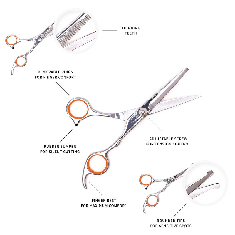 [Australia] - AEXYA Premium Dog Grooming Scissors Kit-3SB-Pet Groom Hair Tool Set-Stainless Steel Straight, Thinning and Curved Sharp Shears for Small or Large Dogs, Cats or Other Pets 