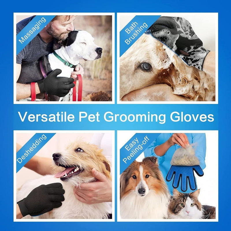 2-in-1 Pet Glove: Grooming Tool + Furniture Pet Hair Remover Mitt - For Cat & Dog - Long & Short Fur - Gentle Deshedding Brush - Rubber Tips for Massage - Soft Groomer Mitt - Your Pet Will Love 1Pcs Blue - PawsPlanet Australia