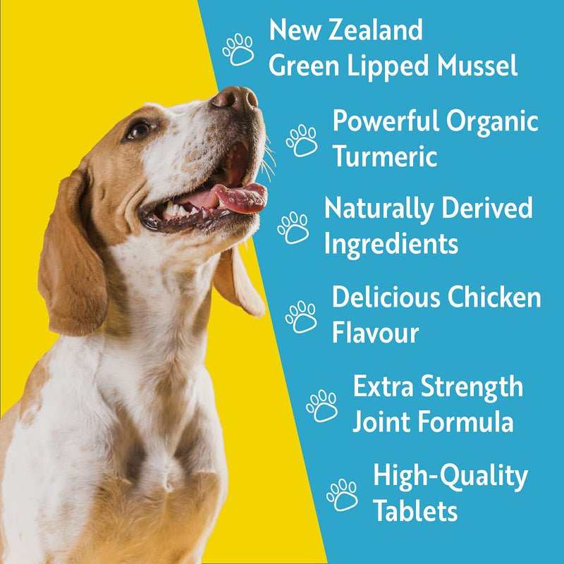 Advanced Hip and Joint Support Glucosamine for Dogs - Powerful Chondroitin, MSM, Curcumin & Green Lipped Mussel Dog Joint Supplement - with Vitamins E & C, 120 Tablets, made in UK (120 tablets) - PawsPlanet Australia