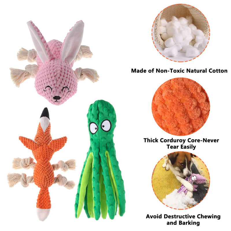 3-Pack Plush Dog Toy, Interactive Stuffed Octopus Fox Dog Toys, Squeaky Dog Chew Toys, For Small to Medium Dogs Training And Playing - PawsPlanet Australia