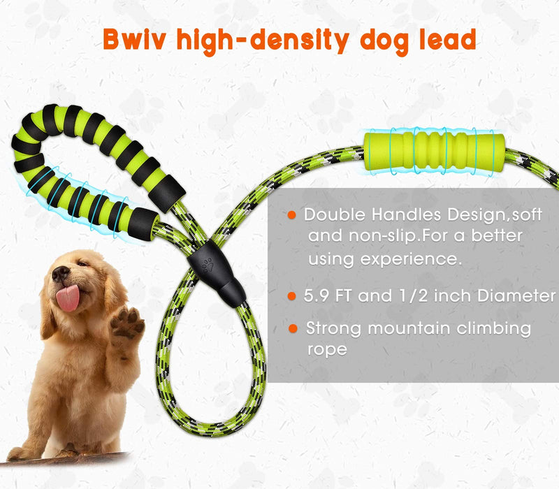 Bwiv 5.9FT Dog Lead Rope Double Handle Strong for Stopping Pulling With Comfortable Durable Non-Slip Padded Soft Handle Dog Leash Lightweight Reflective Puppy Lead Green Length:5.9FT Green 3 - PawsPlanet Australia