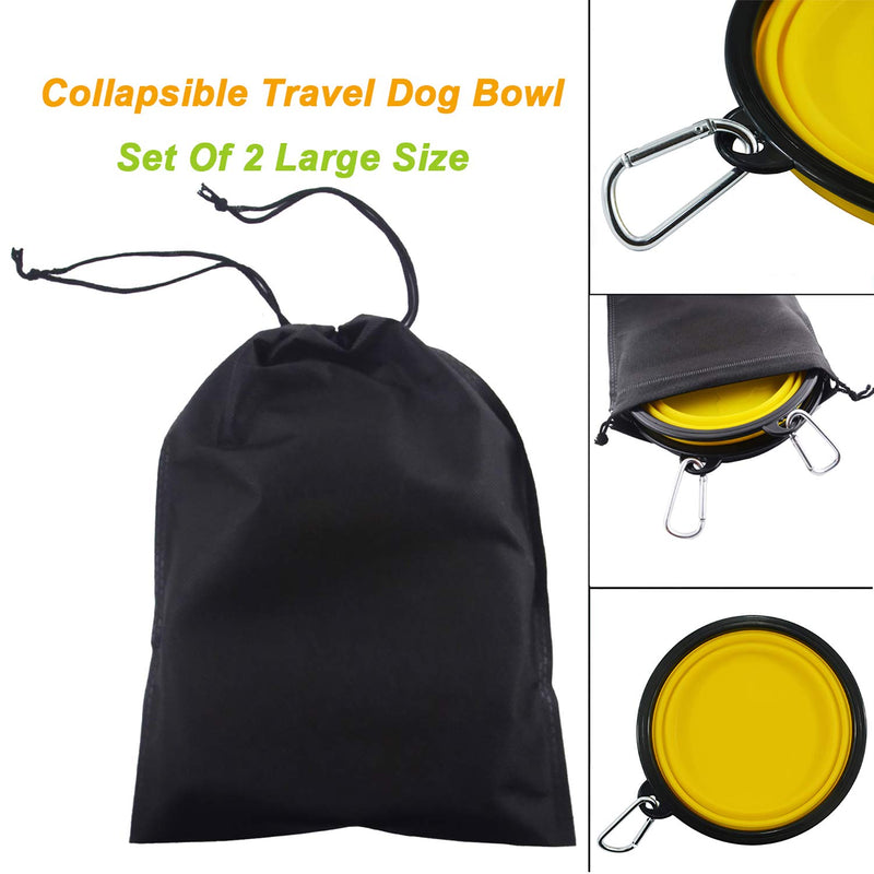 HINMAY Large Silicone Collapsible Dog Bowls Foldable Pet Dog Cat Food Water Bowl, Pack of 2 (Yellow-Black) Large (2x1000ml) Yellow-Black - PawsPlanet Australia