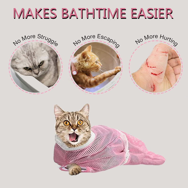 Cat Bathing Bag Cat Shower Net Bag, Breathable, Multifunctional, Adjustable, Bite and Scratch Resistant, with Cat Comb and Fur Brush for Bathing/Nail Trimming/Ear Cleaning - PawsPlanet Australia