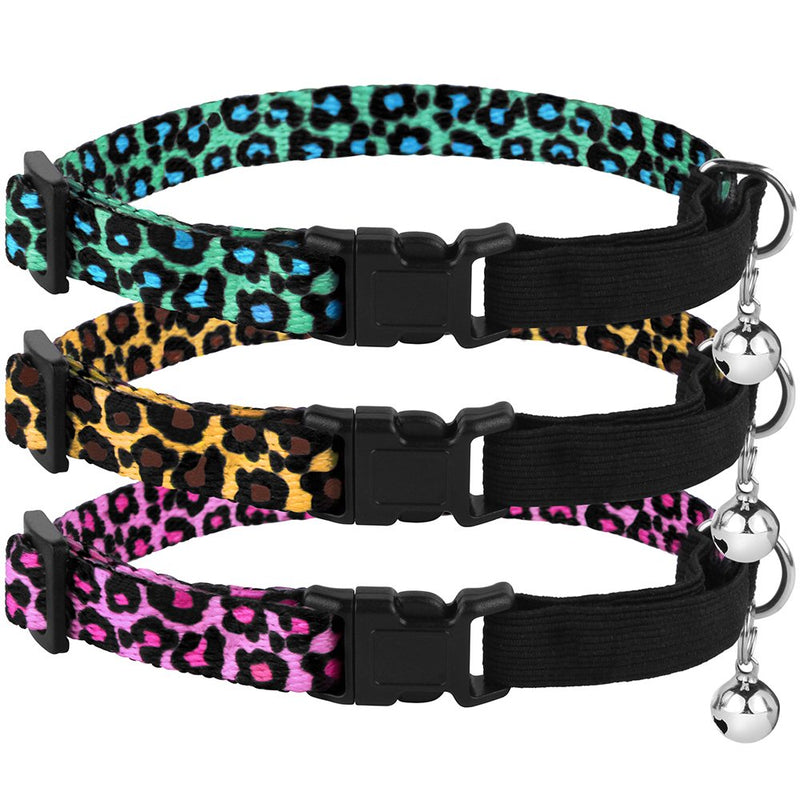 [Australia] - CollarDirect Breakaway Cat Collar with Leopard Print Pack of 2 PCS, Safety Kitten Collar for Cats with Bell and Elastic Strap, Adjustable Size 7-11 Inch Pink/Green 