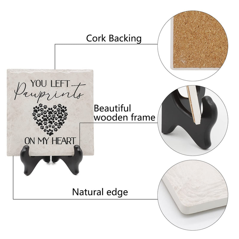 You Left Pawprints On My Heart Memorial Tile with Wooden Stand, Pet Loss Gifts, Pet Memorial Plaque Sign for Loss of Dog or Cat Sympathy Gifts, Dog Memorial Gifts, Pet Remembrance Gift - PawsPlanet Australia