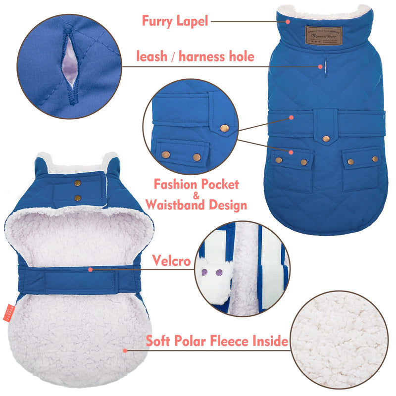 KYEESE Dog Jacket for Dogs Winter Windproof Fleece Lined Dog Vest Cold Weather Coats with Leash Hole XX-Large Blue - PawsPlanet Australia