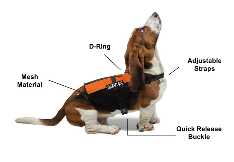 [Australia] - Dogline MaxAire Vest Therapy Dog Removable Patch Adjustable Harness Reflective for Puppies Small Medium and Large Dogs Girth 13 by 16" Orange 