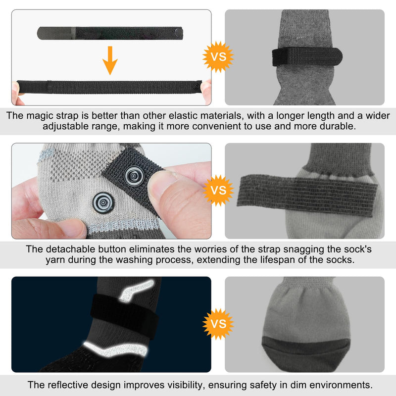 BEAUTYZOO Anti Slip Dog Socks to Prevent Licking Paws, Dog Boots Reflective with Grips for Hot/Cold Pavement, Non Slip Dog Shoes Paw Protector for Hardwood Floor Small Medium Large Senior Dog Booties Grey S(Pack of 6) - PawsPlanet Australia