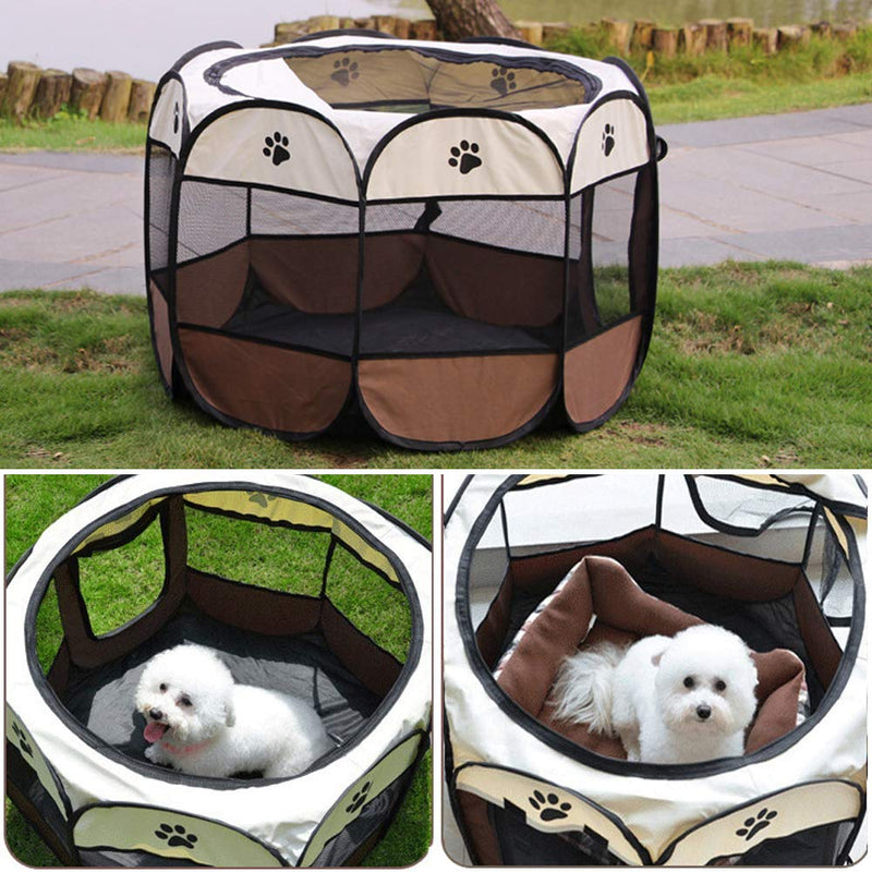 Coolty Foldable Puppy Playpen Animal Playpen for Small Animals such as Dogs, Cats, Rabbits, 73 * 73 * 43cm (Brown) Brown - PawsPlanet Australia