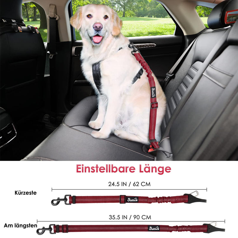 Eyein dog seat belt, 3 in 1 seat belt dog car with reflective elastic nylon bungee, dog seat belt for all dog breeds and car seats trunk, 90 cm (red) 90 cm (62-90 cm) red - PawsPlanet Australia