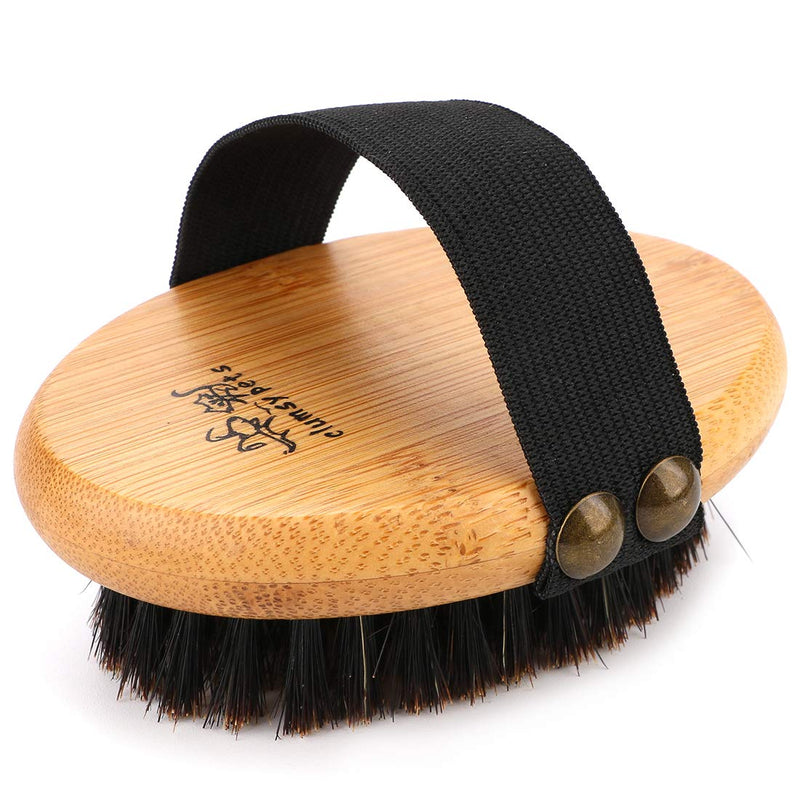 clumsy pets Bamboo Grooming Palm-Held Pets Brush with Boar Bristles & Elastic Band for Dog Cat Shower Bath and Massage Palm Brush with Boar Bristles - PawsPlanet Australia