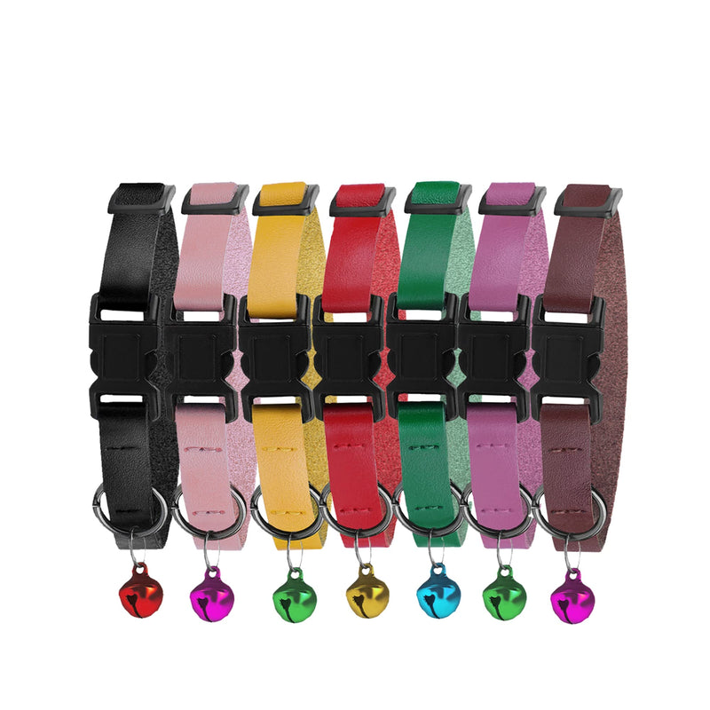 Murom Leather Cat Collar Breakaway Adjustable Girl Boy Pet Collars for Cats Kitten Black Pink Green Brown Yellow Red White (Black) - PawsPlanet Australia