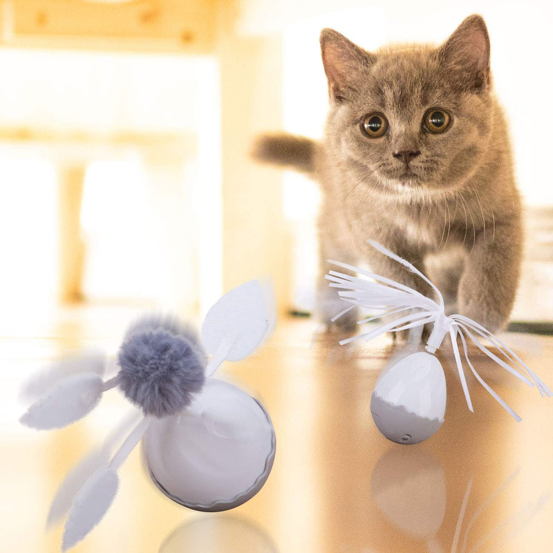 HAPPY HACHI Cat Feather Toys, Interactive Smart Cat Tumbler Toys Auto-Rotating Funny Chaser Ball with Feather Replacement, Self-Playing Puzzle Toy for Cats Exercise and Relieve Anxiety White - PawsPlanet Australia