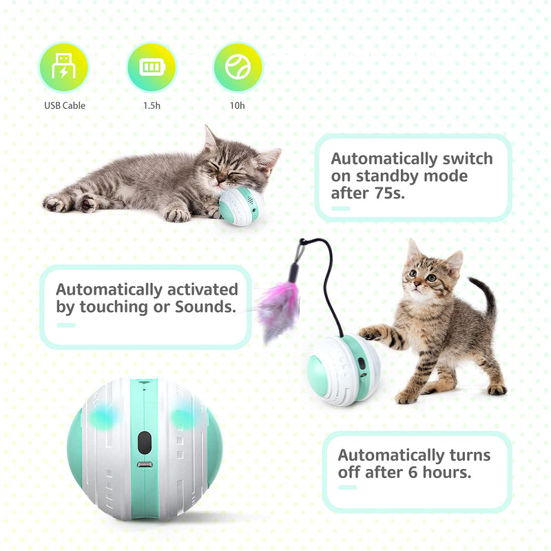 Interactive Cat Toy, Beedove Cat Toys with Bird Sound LED Light 360° Self Rotating Cat Ball USB Charging Smart Automatic Robotic Cat Toy with 4 Replacement Feathers Pet Toys for Indoor Cats Kitten - PawsPlanet Australia