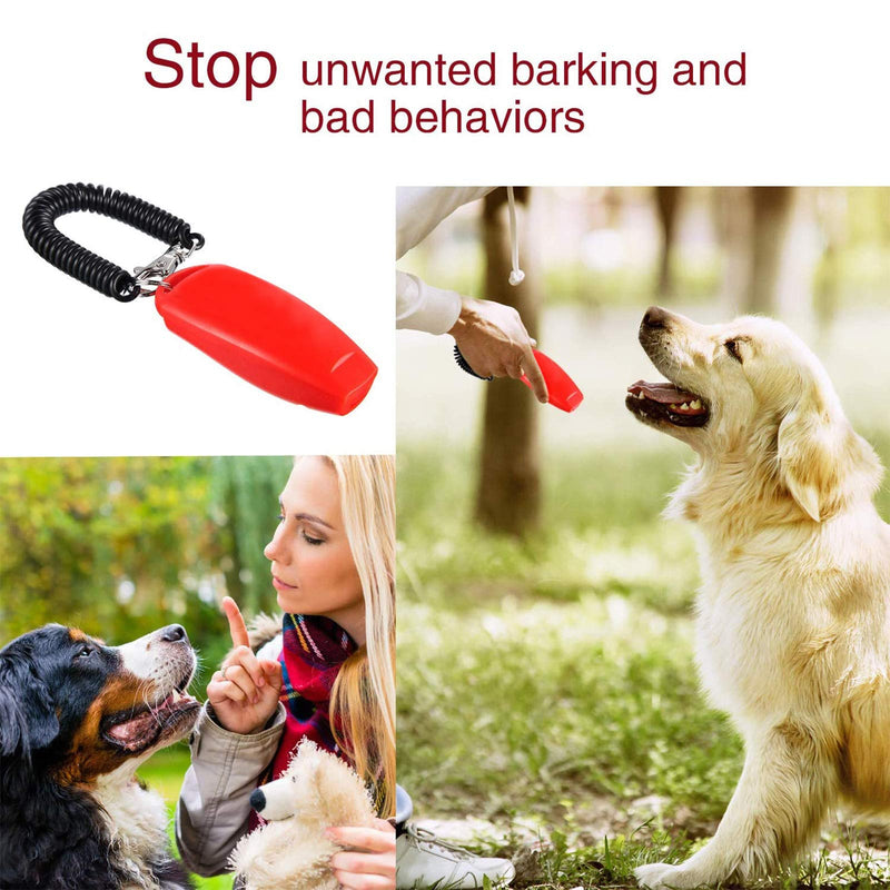 Tatuo 2 Pack Dog Clicker Dog Whistle to Stop Barking Dog Training Clicker Dog Whistle Clicker 2 in 1 New Upgrade Training Tools with Wrist Strap (Red) Red - PawsPlanet Australia