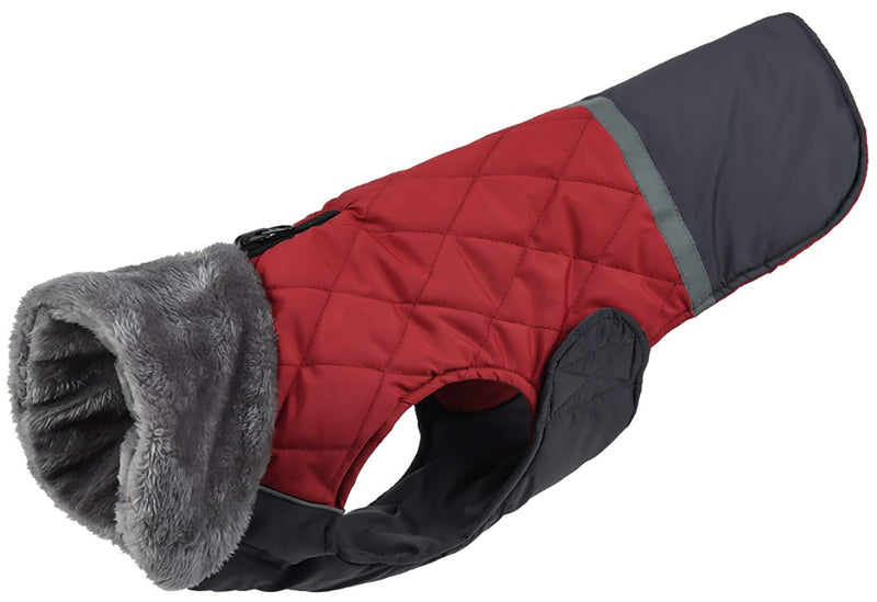 Morezi Dog Winter Reversible Coat, Puppy Waterproof Coat, Windproof Padded Lining Dog Jacket with Reflective Strip for Doggie Small Medium Dogs - Red - S Small (Length 30.5cm) - PawsPlanet Australia