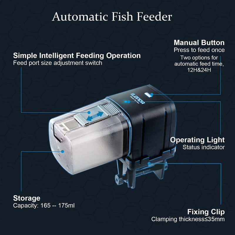 Automatic Fish Feeder, JasCherry Aquarium Food Dispenser for Aquarium Fish Tank, Fish Timer Feeder for Vacation & Weekend, Moisture Resistant Hopper, One-key Switch Manual Mode #1 - PawsPlanet Australia