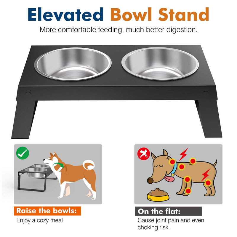 VavoPaw Elevated Dog Bowls, Dog Cat Foldable Raised Stand Feeder with Double Stainless Steel Bowls(14.5fl oz/430ml), Detachable Elevated Food & Water Dish for Cats, Puppy and Small Dogs, Black Double Bowl - PawsPlanet Australia