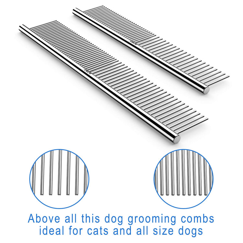 CWXZSTM Pet Steel Combs Dog Cat Comb Tool for Removing Matted Fur - Pet Dematting Comb with Rounded Teeth and Non-Slip Grip Handle - Prevents Knots and Mats for Long and Short Haired Pets,6.5IN/7.4IN - PawsPlanet Australia