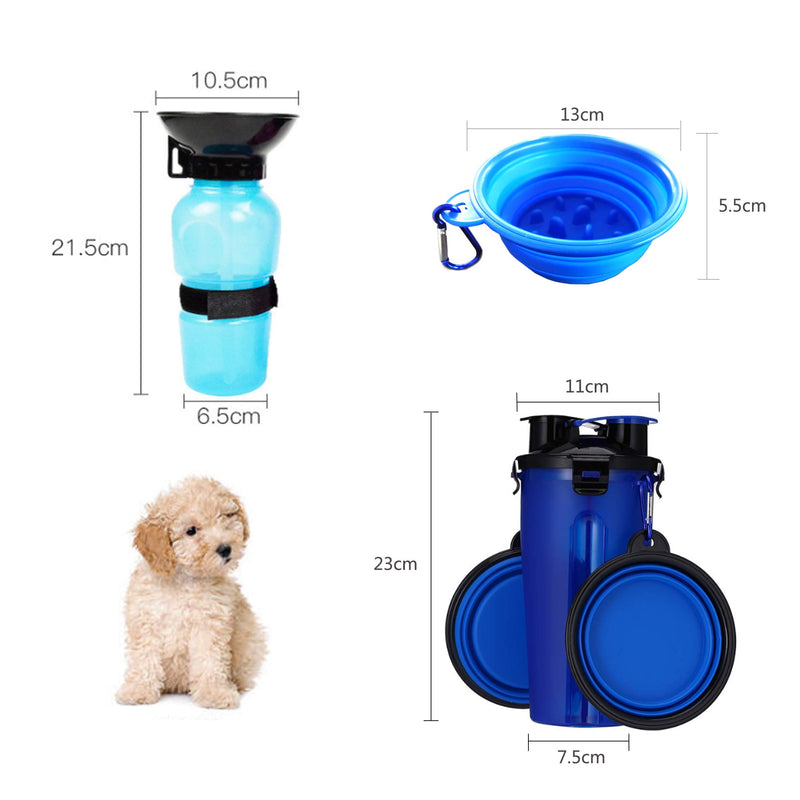 Pet Water Bottle and Food Container,Tianher 3pcs Portable Dispenser and Food Container for Travel 2-in-1&Squeeze Drinking Bottle&Folding Silicone Pet slow food bowl for Outdoor Travel Take a Walk - PawsPlanet Australia