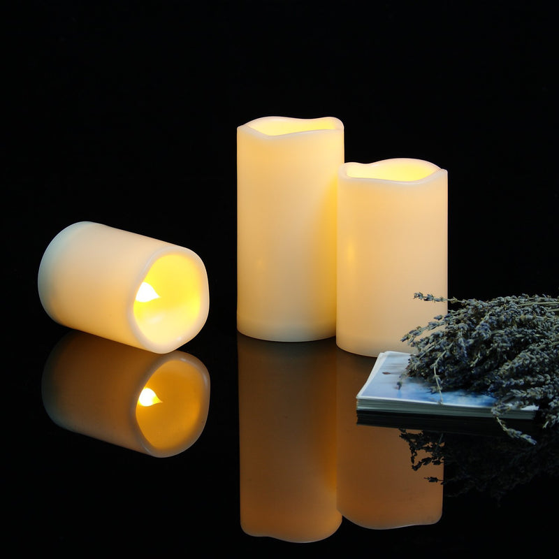 Candle Choice 3 PCS Outdoor Flameless Candles with Timer, Realistic Flickering LED Pillar Candles, Weatherproof Battery Operated Candles, Long Battery Life 1500+ Hours, Melted Edge 3”x4”, 5”, 6” - PawsPlanet Australia