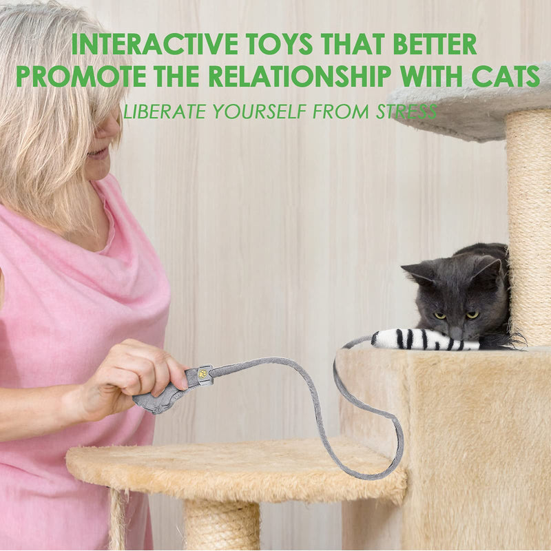 PETLAOO Moving cat Kick Toy 53", Interactive Catnip Toy, Plush Interactive cat Toy, cat chew Toy, Manual Airbag Wiggle, Ponytail Shape, 90 Degree flip, with Bell, Suitable for Indoor Cats - PawsPlanet Australia