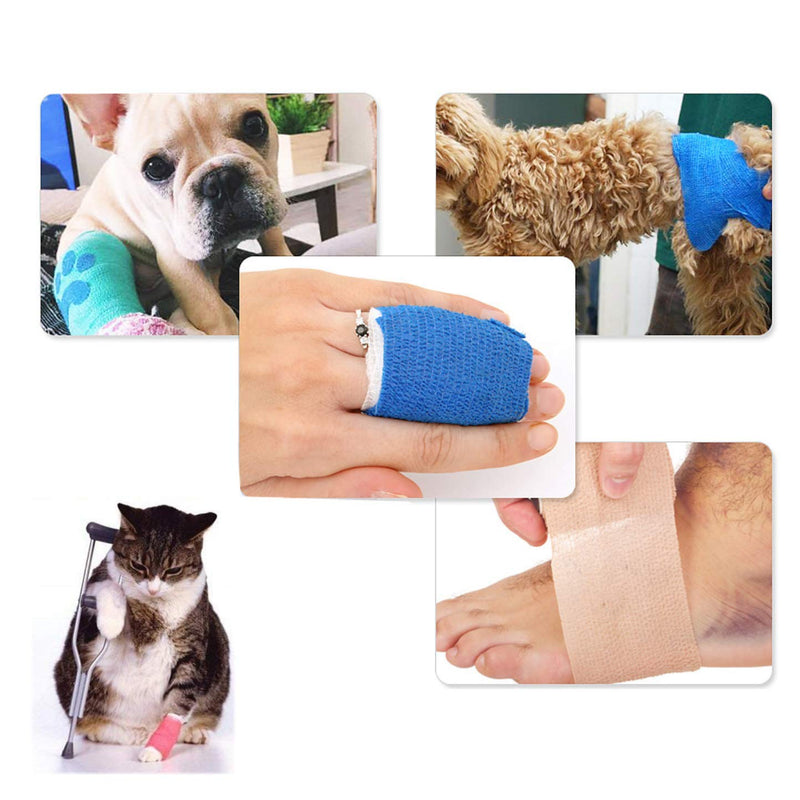 JZK 6 Rolls 5cm Non-Woven Elastic self Adhesive Bandage Tape for Cats Dogs and Humans, cohesive pet Vet wrap Gauze, Support Tape for Injuries and sprains for Wrist, Ankle, Joints, Finger, Foot - PawsPlanet Australia