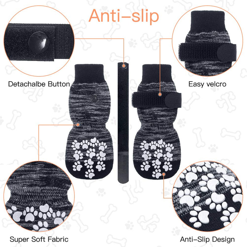 EXPAWLORER Double Side Anti-Slip Dog Socks with Adjustable Starps - 3 Paris Strong Traction Control for Indoor on Hardwood Floor Wear, Best Puppy Pet Paw Protection, Grey Small - PawsPlanet Australia