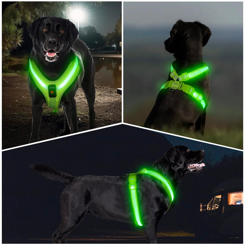 KOSKILL LED Dog Harness Rechargeable Illuminated Dog Harness Glows in the Dark LED Dog Vest Reflective Dog Lights for Night Walks (Green, M) Green - PawsPlanet Australia