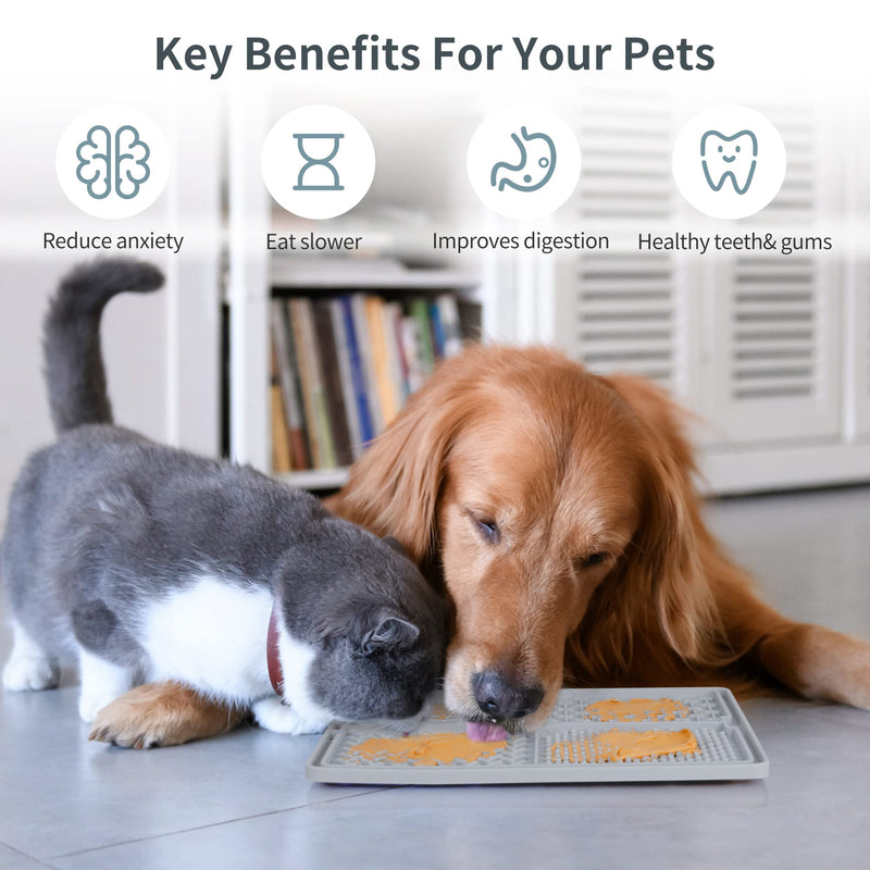 Qishare Dog Lick Mats with 1 Spatula + 1 Brush for Easier Cleaning, Peanut Butter Lick Mat with Suction Cup, Suitable for Bathing and Grooming Pets (Gray) Gray - PawsPlanet Australia