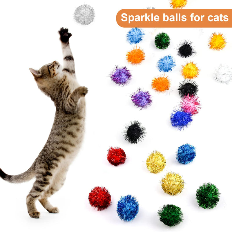 WXJ13 80 Pcs 1.8 Inch Sparkle Balls for Cats, Cat Sparkle Balls Pom Pom Balls Colorful Lightweight Cat Toys Tinsel Balls for Cats Indoor Assorted Color Random with Storage Bag - PawsPlanet Australia