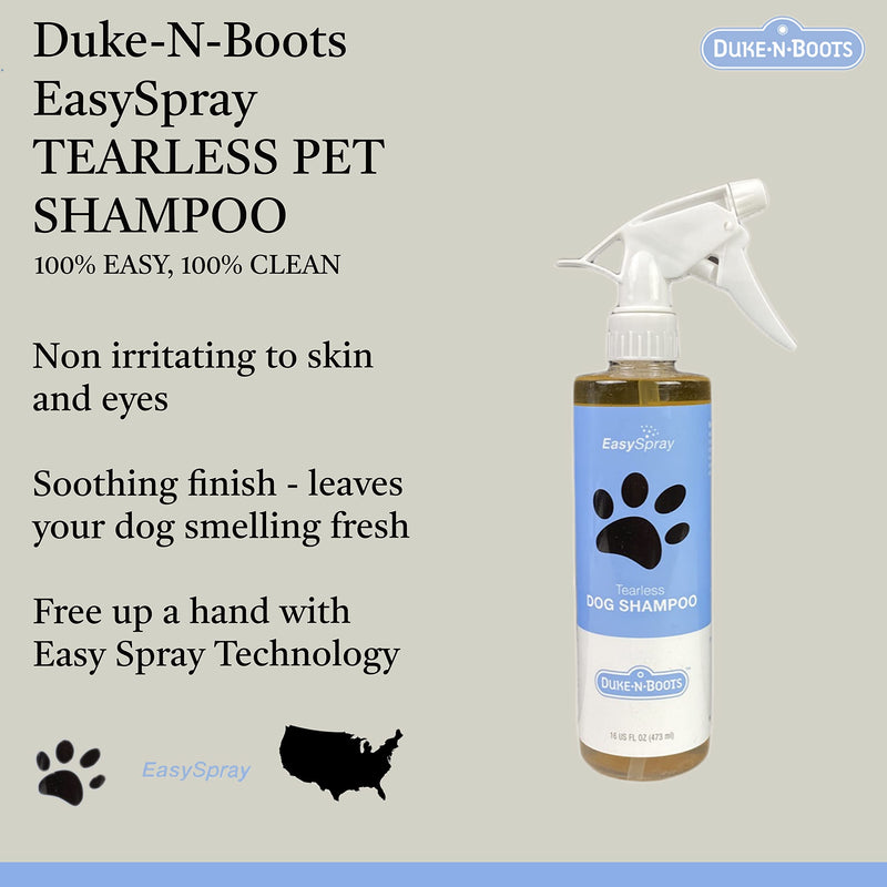 Duke-N-Boots Easy Spray Tearless Dog and Puppy Shampoo 16oz, Natural Ingredients, Easy Application for Shampoo - PawsPlanet Australia