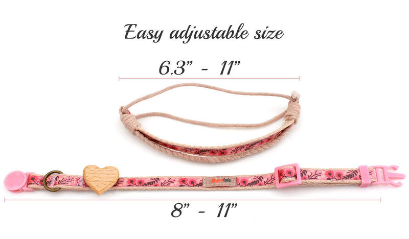 pettsie Cat Collar Breakaway Safety with Heart and Friendship Bracelet for You, Soft 100% Cotton for Extra Comfort, Strong and Durable, Easy Adjustable Size 20.3-28 cm, Pink - PawsPlanet Australia