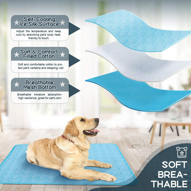 Cooling Mat for Dogs, Dog Cooling Mat Reusable Pet Self Cooling Blanket Washable Cats Cushion Ice Silk Kennel Mat Breathable Pet Crate Pad for Home and Travel (M 22X28 in, Blue) M 22X28 IN - PawsPlanet Australia