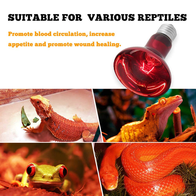 TEKIZOO Infrared Heat lamp Basking Spot Light Red Bulb for Reptile and Amphibian Pet 50W(2 PACK) - PawsPlanet Australia