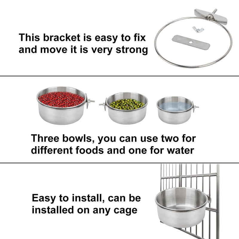 Bird Feeding Dish Cups 3 Pack Parrot Food Bowl Cage with Clamp Holder Stainless Steel Birdcage Coop Water Feeder for Cockatiel Conure Budgies Parakeet Macaw Finches Lovebirds Small Animal - PawsPlanet Australia