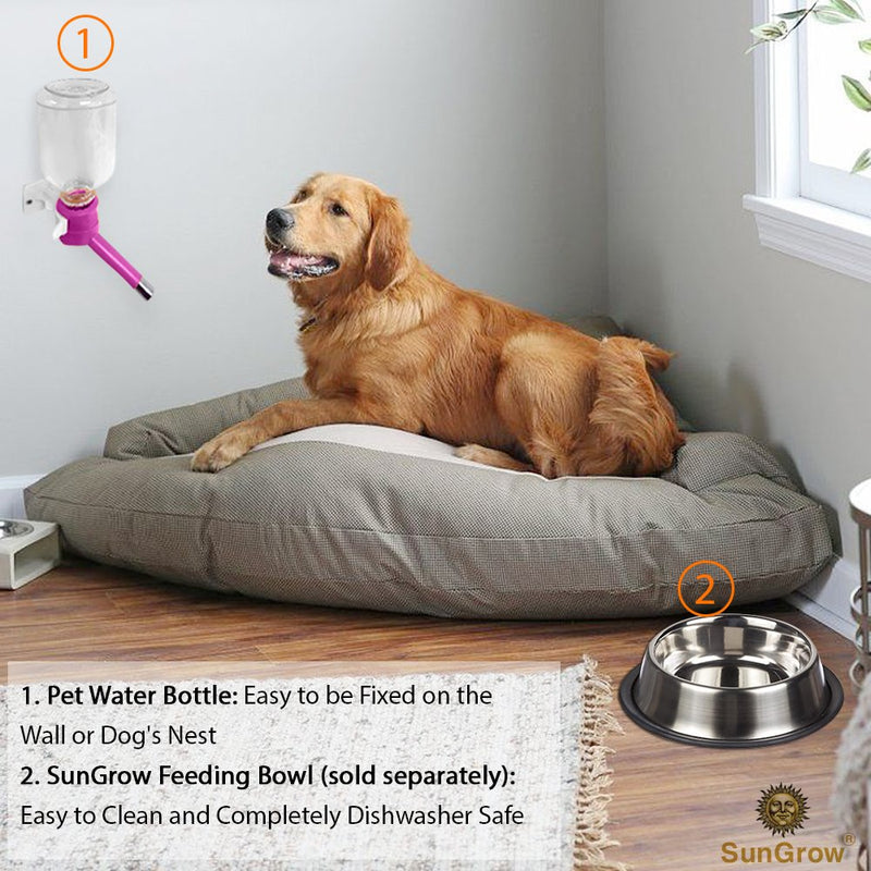 [Australia] - SunGrow Water Bottle for Puppy, No Drip Dispenser Bottle, Secure Nozzle and Stainless Steel Drinking Head, Easy to Install in Cage or Crate, Refills Quickly, Keep Pets Hydrated, Purple, 10 oz. 