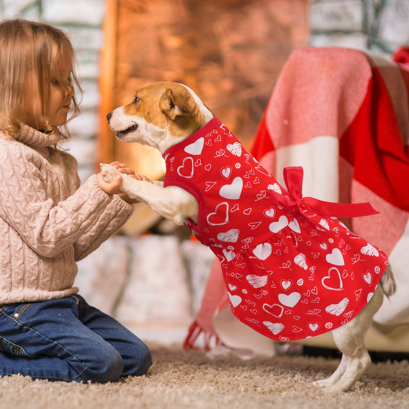 Pedgot Valentine's Day Cotton Dog Dress Red Girl Puppy Clothes Outfit Heart Pattern Dog Dresses Elegant Princess Doggie Dress with Bowknot Doggy Shirt Vest Puppy Party Costumes for Small Dog, Medium - PawsPlanet Australia