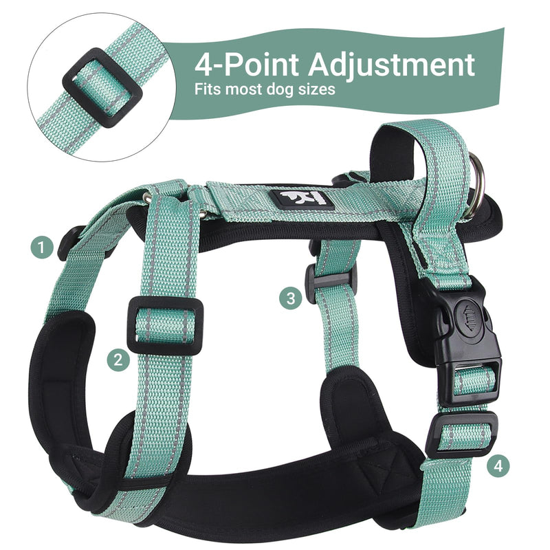 LiebeDD Dog Harness Green S - Chest Harness Dog Medium Large Adjustable Reflective Anti Pull Dog Harness French Bulldog Dog Pull Harness Dog Harness - PawsPlanet Australia
