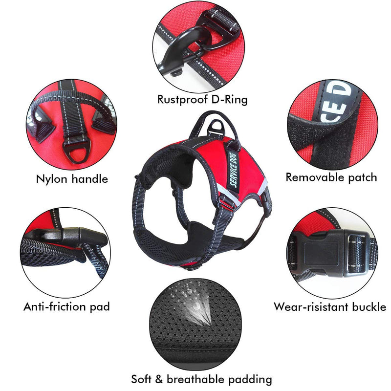 [Australia] - LMOBXEVL Service Dog Harness,No-Pull Dog Harness with Handle Adjustable Reflective Pet Dog in Training Vest Harness,Easy Control for Small Medium Large Breed Outdoor Walking Hiking L:Neck 18.1-27.6"|Chest 24-36.6" Red 