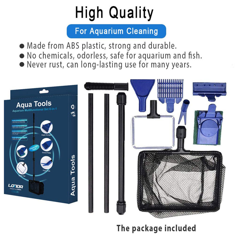 [Australia] - ACEONE Fish Tank Cleaning Tools, 6 in 1 Aquarium Clean Kit for Fish Tank with Adjustable Long Telescopic Handle 