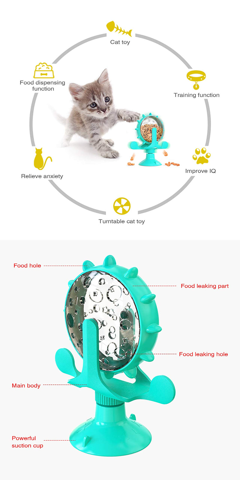 JDW Better live better life Cat Toy:Interactive Treat Dispensing Windmill with Suction Cup for Indoor Cats and Puppies - PawsPlanet Australia