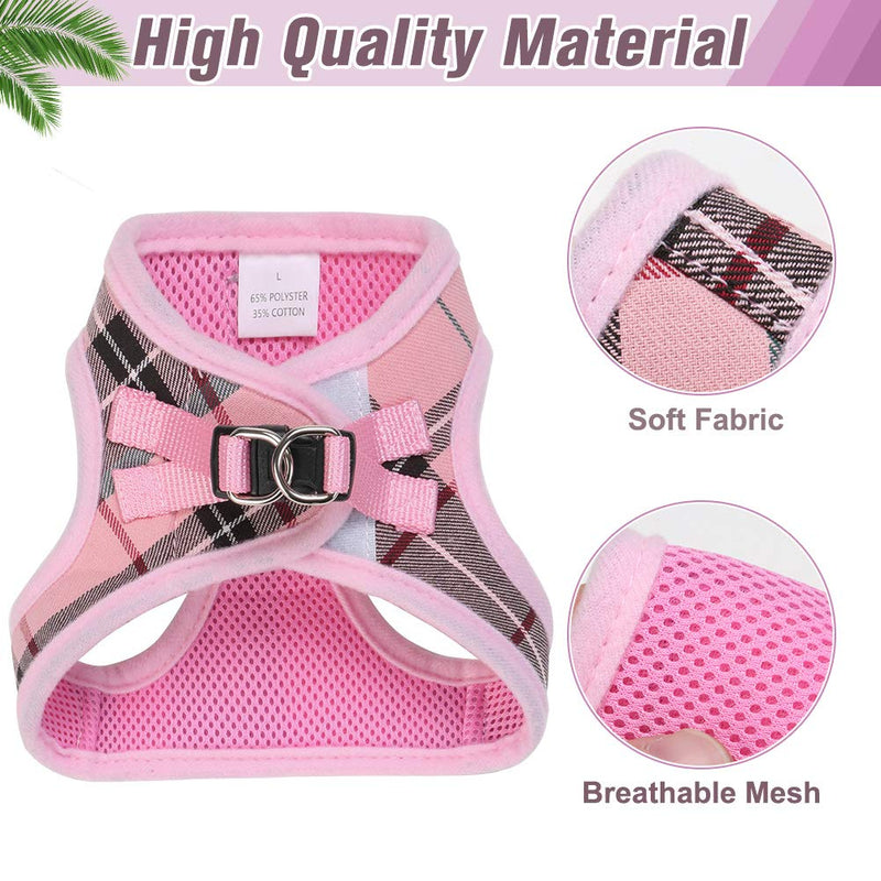 PUPTECK Escape Proof Cat Harness and Leash Set for Medium and Large Kitten Kitties with Classic Plaid Pattern, Breathable and Soft for Outdoor Walking Adjustable Chest Strap, Pink M: Chest: 13-15" - PawsPlanet Australia