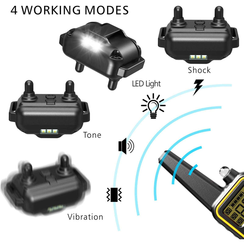 F-color Dog Training Collar, Rechargeable Waterproof Dog Shock Collar for Dogs with Remote 2600ft,with Beep Vibrating Shock LED Light 4 Modes for Small Medium Large Dogs, Black - PawsPlanet Australia