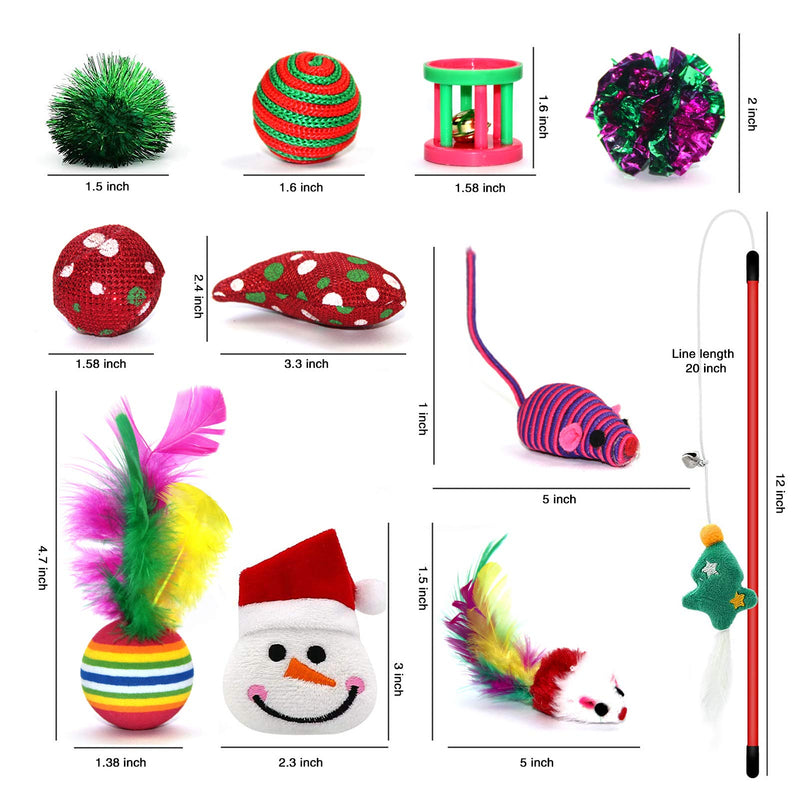 [Australia] - Christmas Cat Toys Stocking, 11PCS Interactive Christmas Cat Toys for Indoor Cats, Assorted Christmas Stocking Kitten Toys Gift Set with Cat Teaser Wand, Catnip Fish, Ball, Plush Toys and Mice Toys 