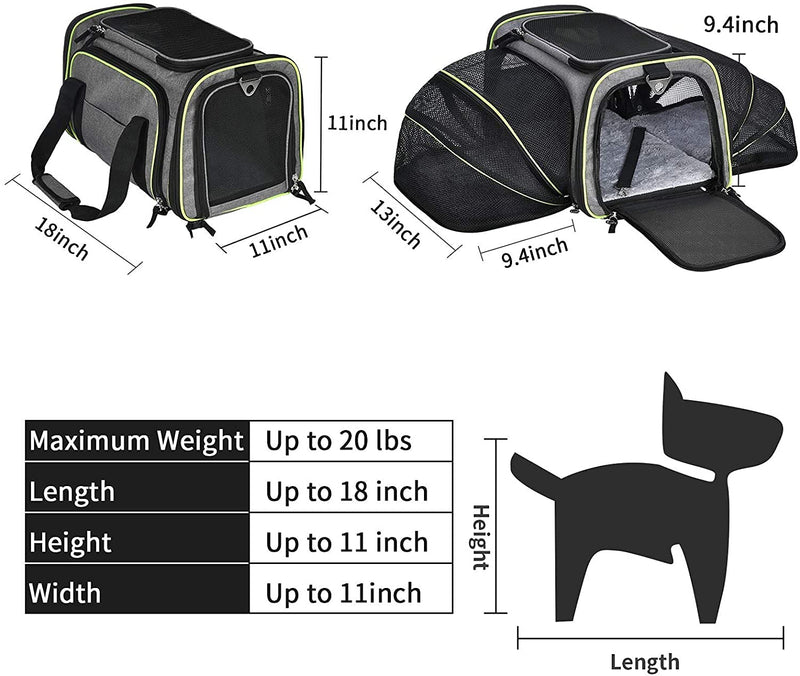AIIYME Cat Pet Carrier, Airline Approved 2 Sides Expandable Foldable Soft Sided Pet Dog Travel Bag with 5 Open Doors Removable Fleece Pad Pocket for Cats Puppy Small Animals （18" L x 11" W x 11" H） - PawsPlanet Australia