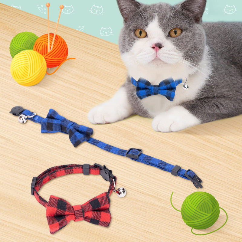 Nobleza 2 Pack Cat Collars with Bow Tie and Bell, Quick Release Safety Collars for Kitten, Cats, Small Pets, Adjustable 20-30cm, Red+Blue red and blue - PawsPlanet Australia