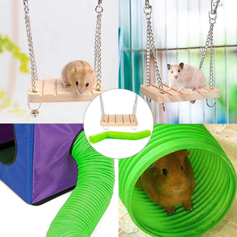 FUNPENY 10 Pack Bunny Hamsters Chew Toys Set, Natural Wooden Pine Cones Swing Tunnel Wooden Block Climbing Frame, Tunnel Wheel Supplies Molars Accessories Chinchilla Toys Ball Rat Cages - PawsPlanet Australia
