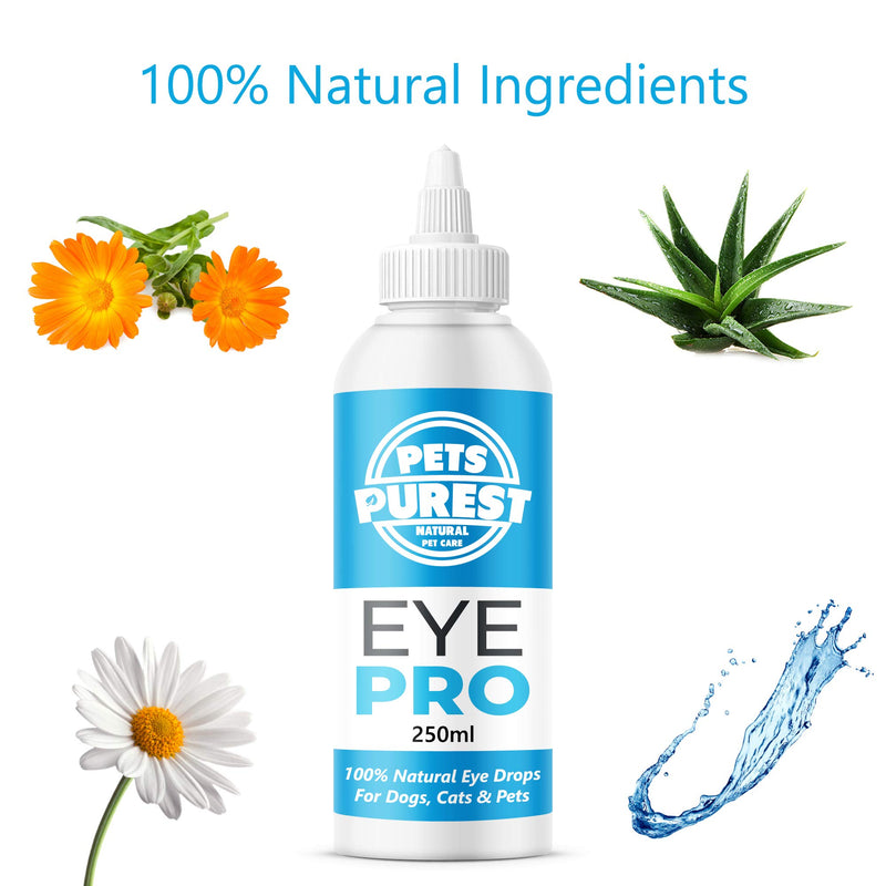 Pets Purest Eye Drops for Dogs, Cats & Pet - 100% Natural Eye Wash Cleaning Treatment Solution for Itchy, Irritated and Watery Eyes. Fast 3-Day Results for Pets and Animals (250ml) - PawsPlanet Australia