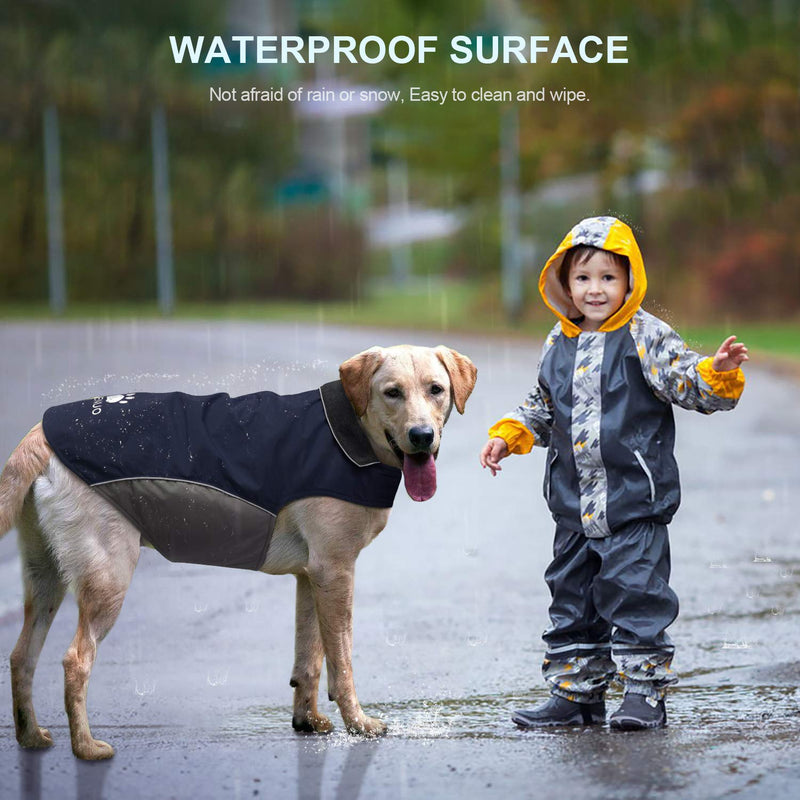 IREENUO Dog Raincoat, 100% Waterproof Dog Warm Jacket for Fall Winter, Rainproof Coat with Adjustable Velcro & Reflective Stripes for Medium Large Dogs Blue - PawsPlanet Australia